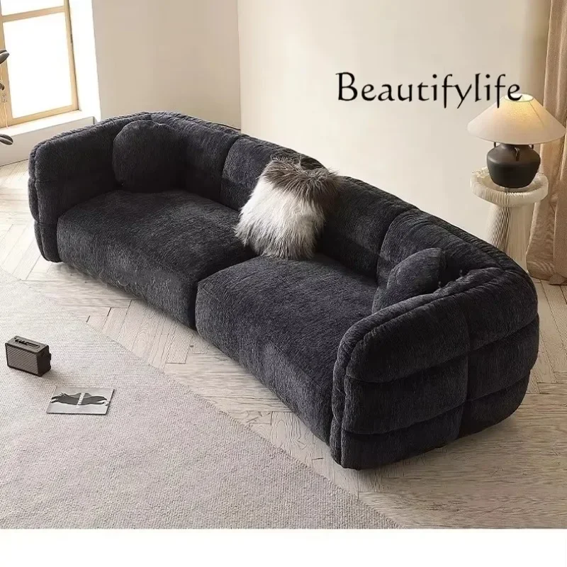 

56 Italian chenille fabric sofa straight row small apartment curved surrounded by retro minimalist living room three-person so