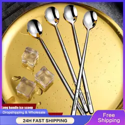 304 Stainless Steel Long Handle Mixing Spoon Small Table Spoon Coffee Spoon Creative Dessert Honey Spoon Kitchen Accessories