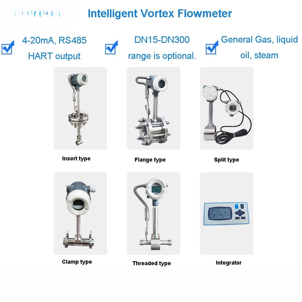 Medidor de Flujo Vortex Inteligente Tipo Brida para Vapor, Aire, Líquido y Aceite - DN15-300 Sensor Transmisor de Aire Comprimido Natural