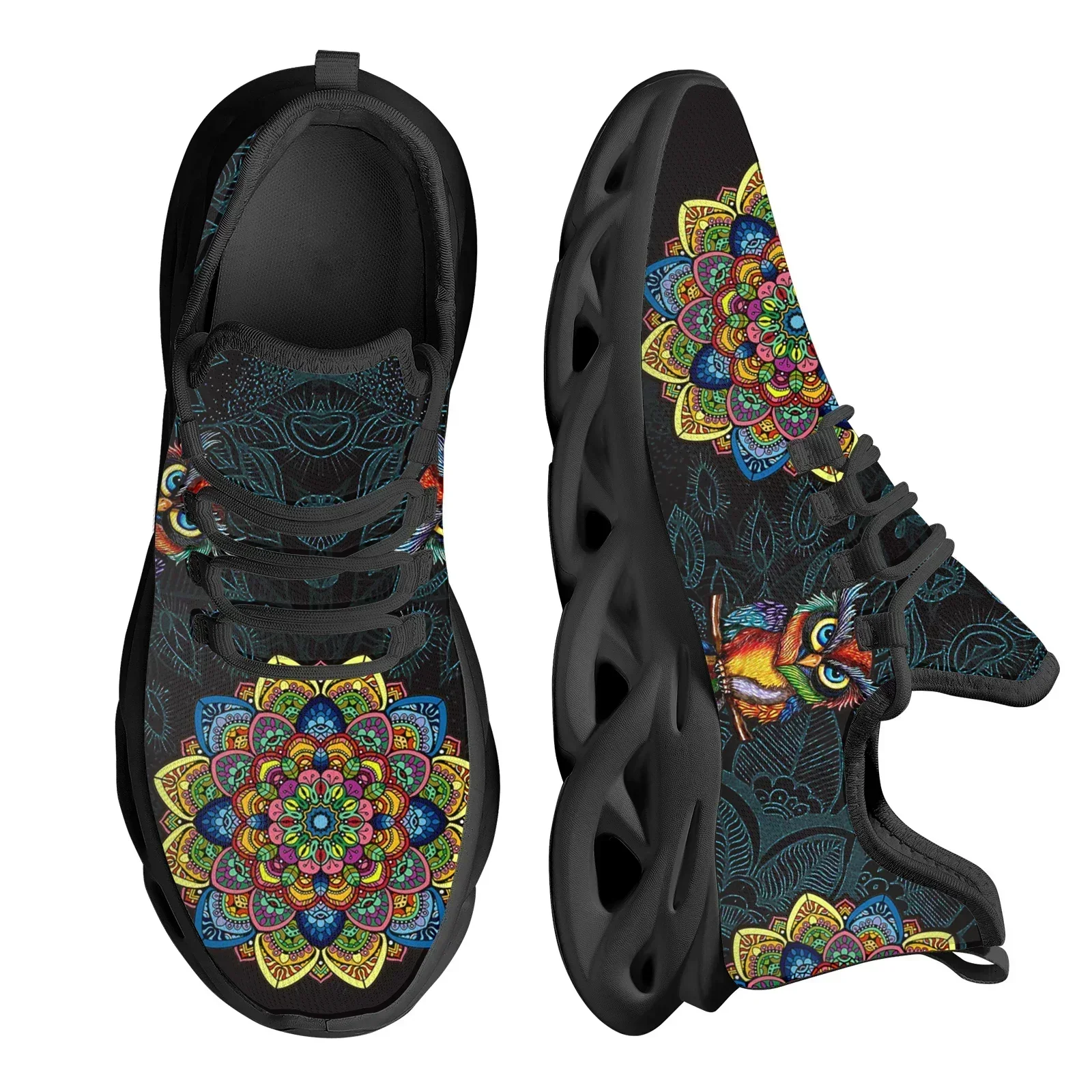 2023 Trendy Mesh Sneakers Vintage Mandala Owl Design Women's Platform Shoes Height Increaing Platform Footwear Gifts