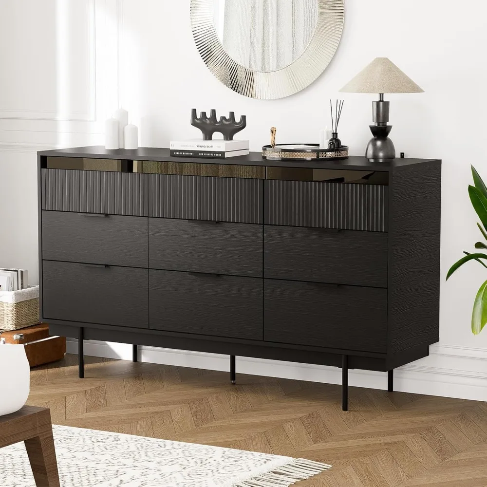 

9-drawer bedroom dressing table, wide drawer cabinet, deep drawer dressing table, black