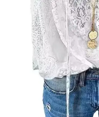 

Women's Retro Ethnic V Neck Lace Chiffon Shirt Casual Loose Fit Office Commuter Top Spring Summer Fashion Blouse Ladies Tops