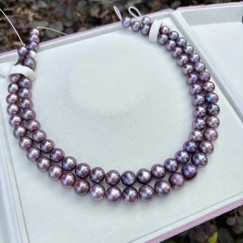 

Natural Pearls 10-12mm Violet Edison Pearls Nearly Round Finished Shiny Bead Necklace