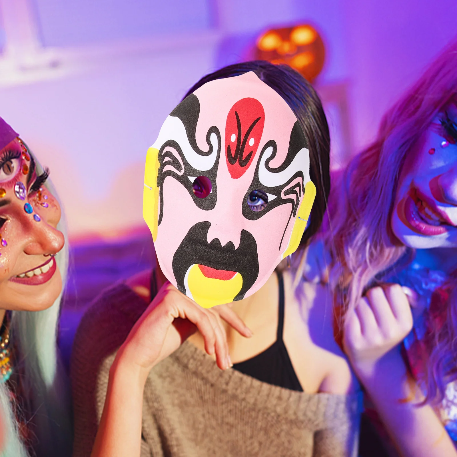 6 個の装飾的な中国マスク植毛オペラマスクハロウィーンパーティー結婚式コスプレイベント伝統的なスタイルの小道具