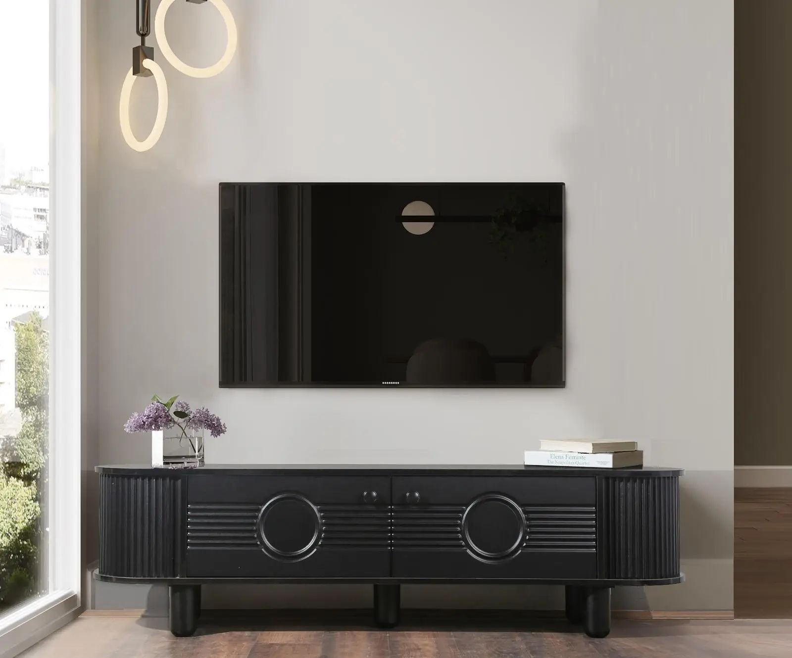 *Modern Luxury Black TV Stand with Storage MDF Material Fits 65