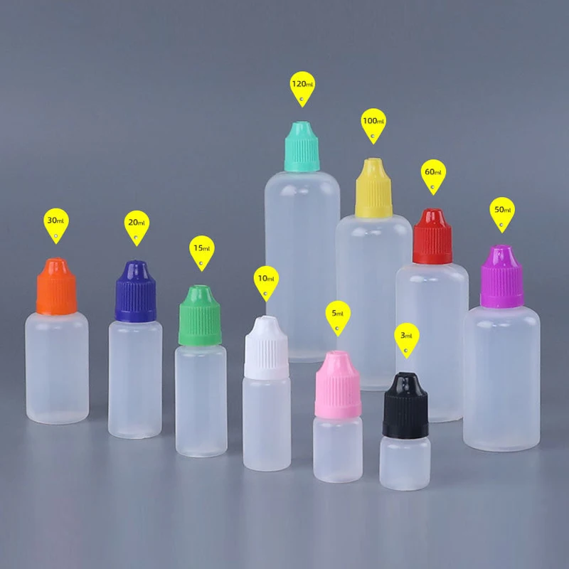 10Pcs 3ml-120ml LDPE Empty Plastic Squeezable Dropper Bottles Long Tips Refillable Containers For Eyes Liquid Water Paint Ink