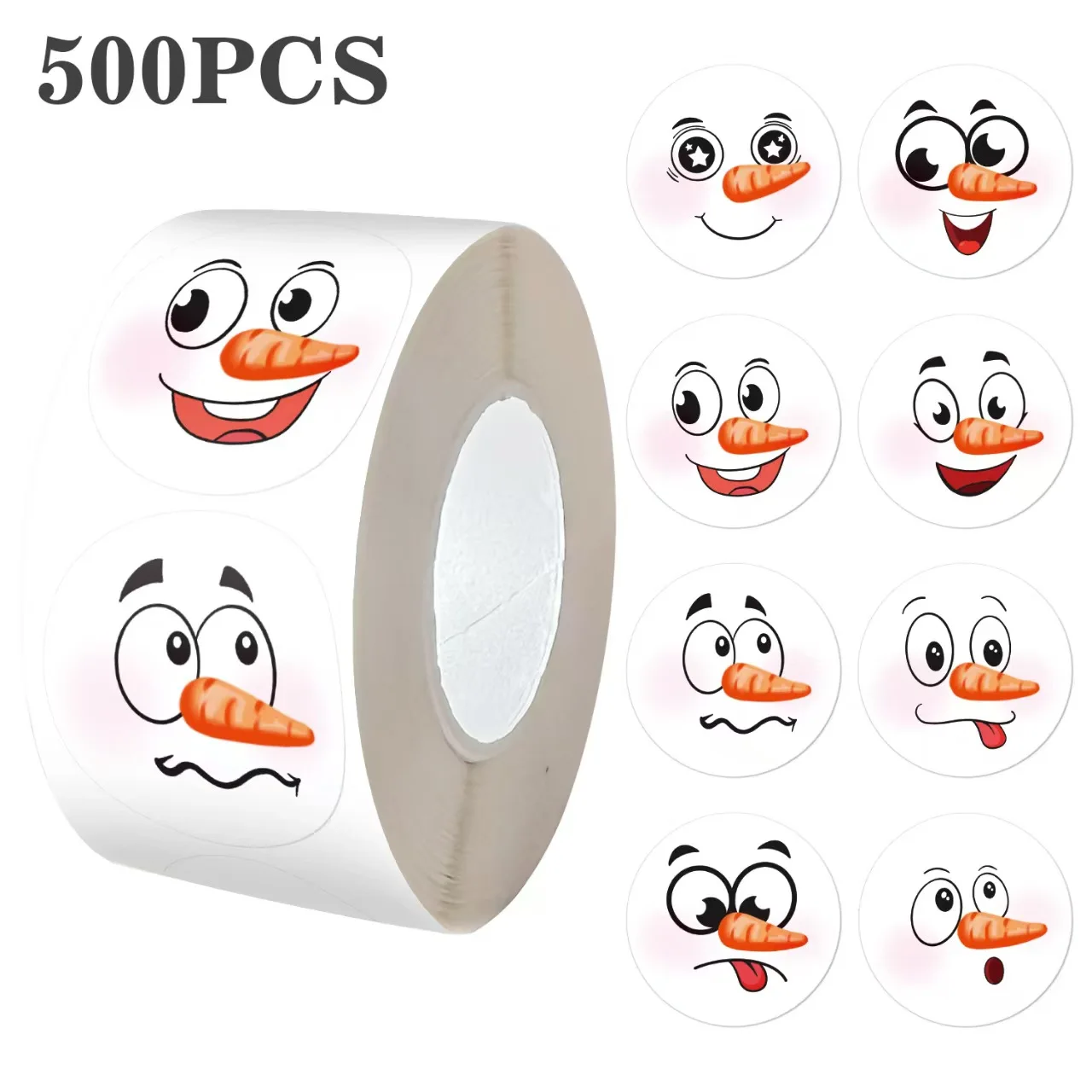 500 pcs/roll Christmas adorable snowman roll-style stickers Gift stickers decorative stickers Handmade emoticon sealing