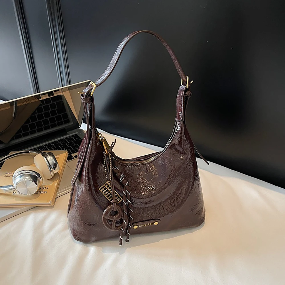 

Женская трендовая сумка на одно плечо с глянцевой текстурой, американская мода, высококачественные однотонные сумки через плечо большой вместимости, универсальные сумки