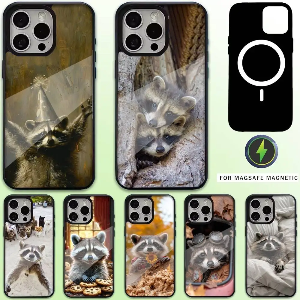 

Cute Raccoon Phone Case For iPhone17,16,15,14,13,12,11 Plus,Pro Max Magnetic Magsafe Wireless Charging