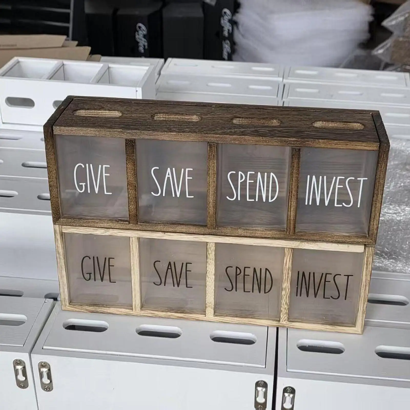 Wooden Piggy Bank Money Saving Box Organizer Visualized Coin Jar for Kids Saving Countertop Home