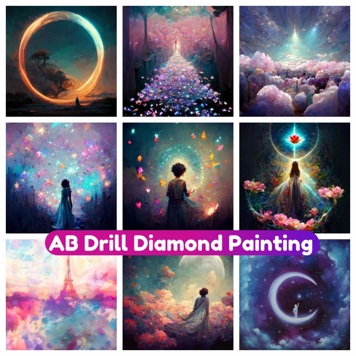 5D AB Drill Diamond Painting Dream Land Sea of Flowers Mosaic Embroidery Cross Stitch Rhinestones Art Kit Handicraft Kid Gift