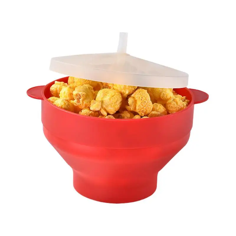 

Foldable Popcorn Maker Bucket Bowl with Handle Silicone with Lid Microwave Popcorn Bowl Folding Large Capacity Popcorn Bucket