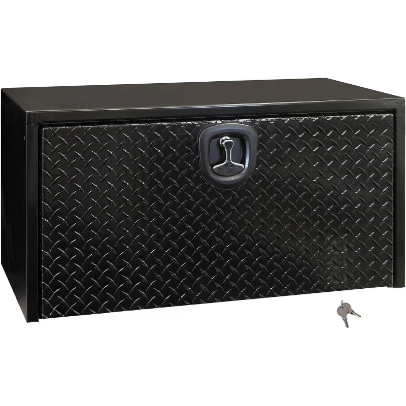 Black Steel Truck Tool Box With Aluminum Diamond Tread Door, 18 x 18 x 36 Inch, Made In The USA, Truck Box