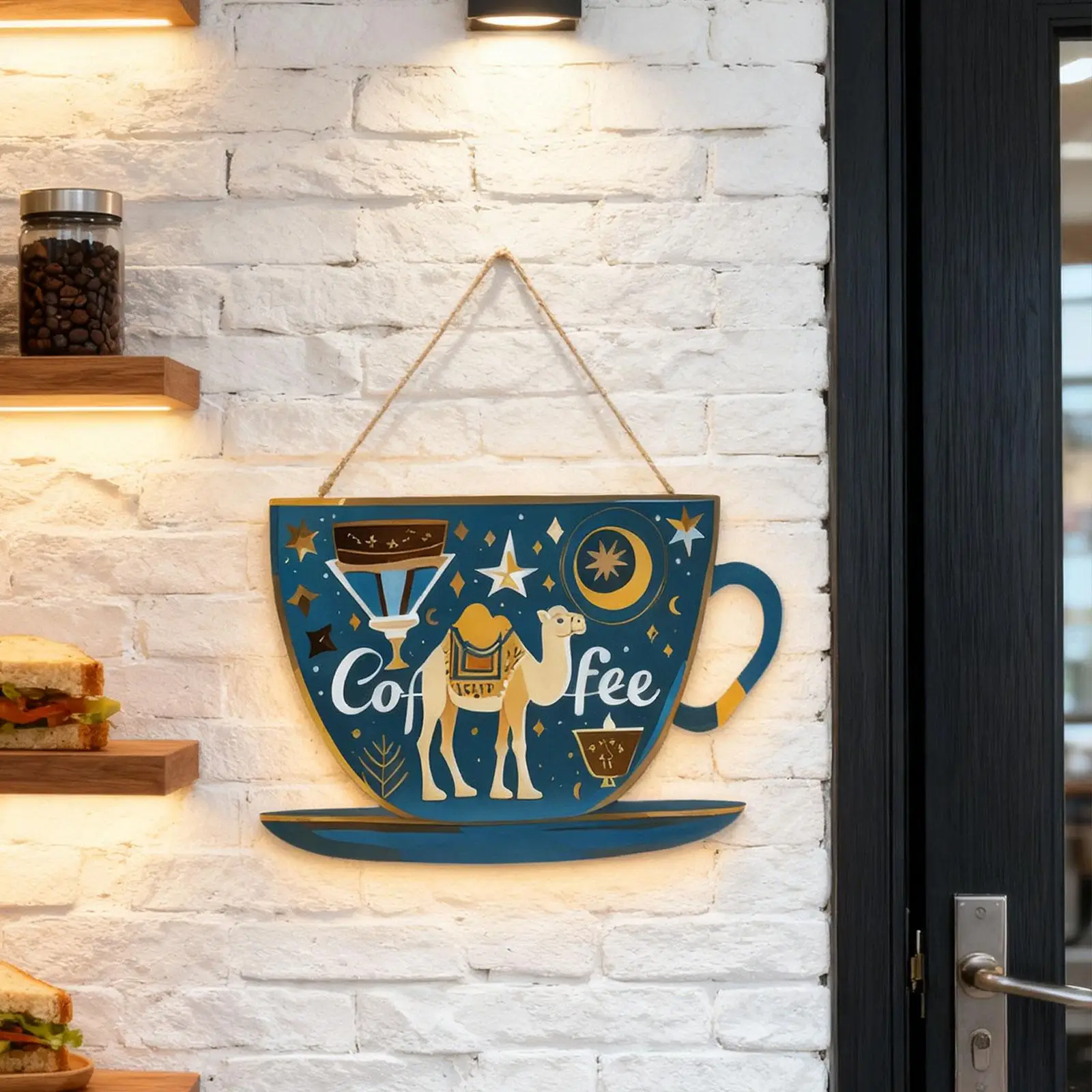 Coffee Bar Door Sign Wooden Hanging Plaque Rustic Business Decor for Shop Store Window Restaurant Cafe