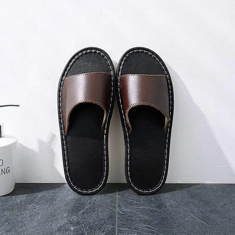 Summer Leather Home Slippers Women Simple Couple Shoes Soft Bottom Sandals Non-Slip Bathroom Slides Indoor Men Slippers