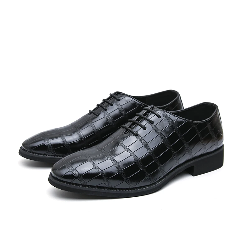 

New Men's Pointed Crocodile Pattern Lace Up Business Casual Oxford Shoes Designer Male Formal Homecoming Wedding Dress Footwear