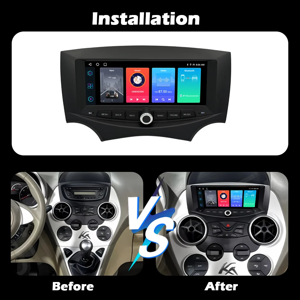 6,86'' Für Ford Ka 2008 - 2014 Android 16 Autoradio Multimedia Player Bluetooth Wireless CarPlay GPS Navi WiFi BT DSP Stereo – Detail 1