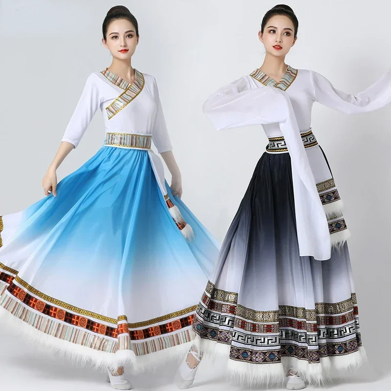 

Mongolia Tibetan Dance Traditional Folk Ethnic Clothing Performance Festival Tibetan Outfit Long Skirts National Dance Dress