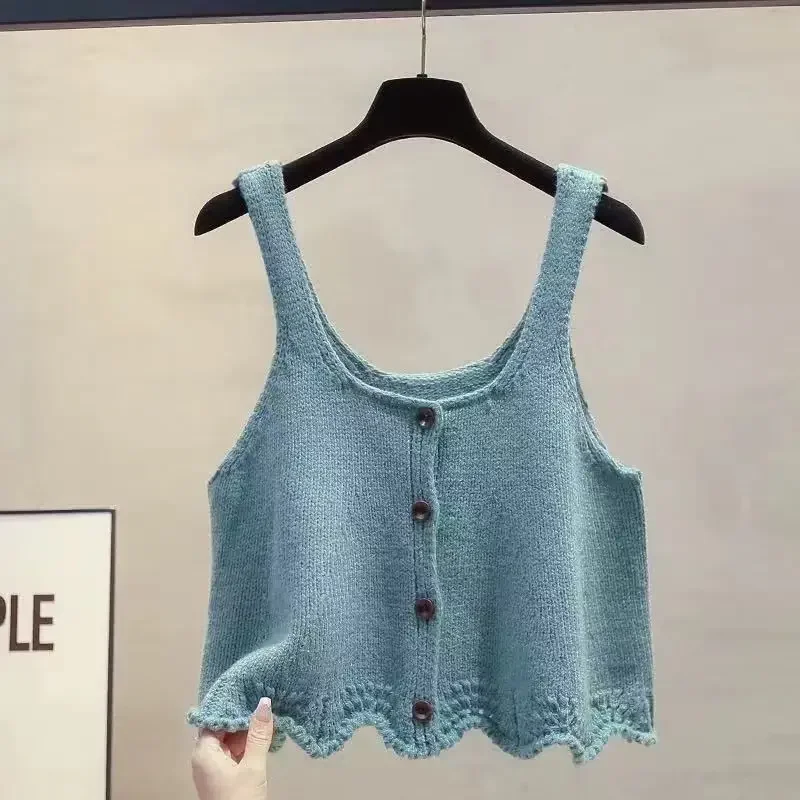 

Women Loose Slim Sweater Open Cardigan Strapl Tank Top Spring New Faionable round Ne Svel Knitted Vest