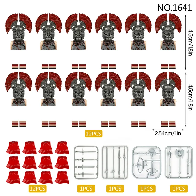 12Pcs Medieval Rome Spartan Knights Building Blocks Castle Templar Knight Soldier Figures Helmet Swords Weapons Bricks Toys Boys