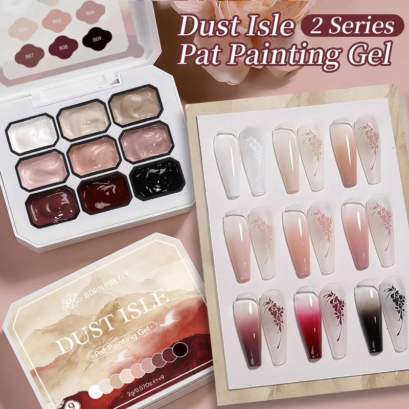 BORN PRETTY 9 Colors Pat Painting Gel Nail Polish Blossom Stamping Design UV LED Soak Off Gel Varnish Gradient Pat Gel Palette