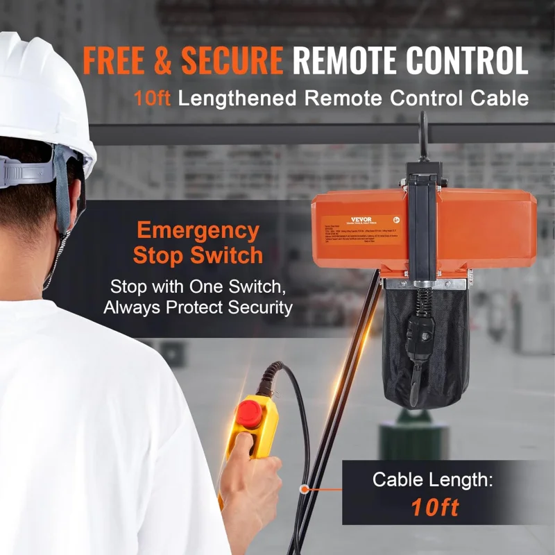 VEVCR 1100 رطل رافعة كهربائية بسلسلة 15 قدم ارتفاع الرفع، 120 فولت Elcctric Hcist، رافعة علوية أحادية الطور مع G100 Chcin، 10 قدم عرض #4