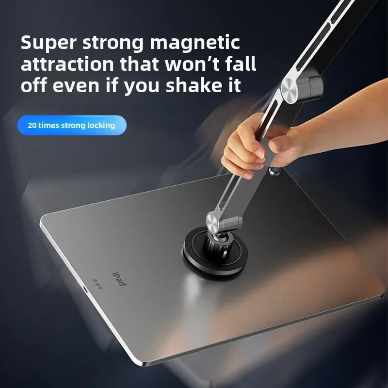 New desktop magnetic mobile phone holder, suitable for iPad lazy folding aluminum alloy magnetic phablet mobile phone holder