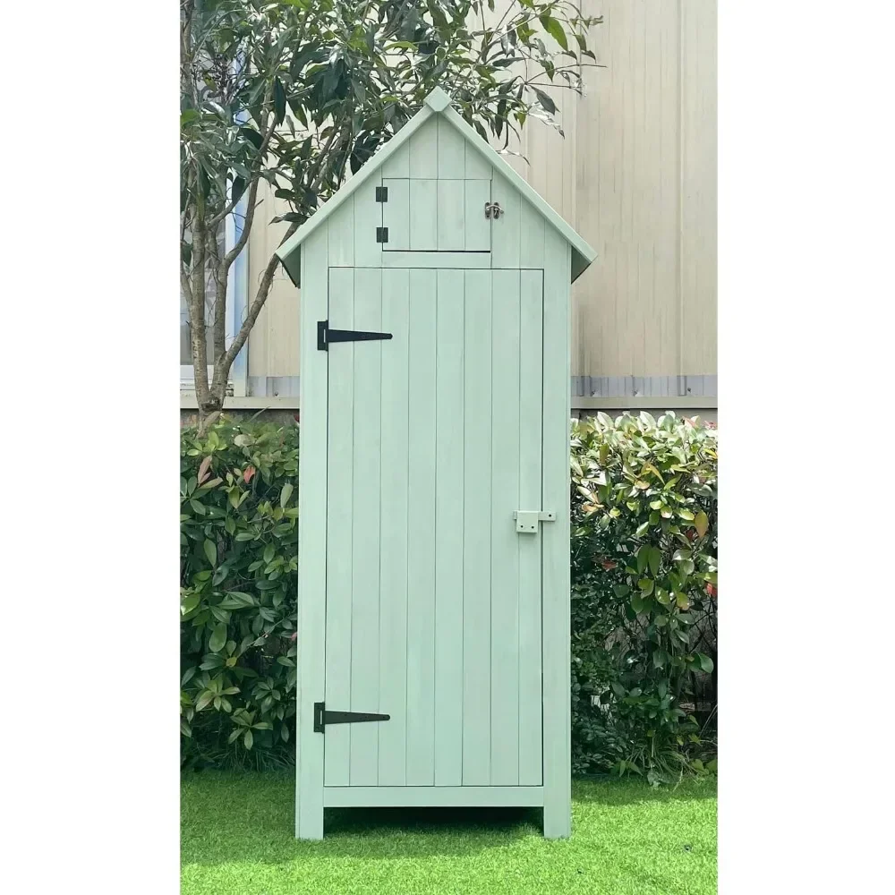 Outdoor Storage Shed with Shelves and Lock, 8.7 cu. ft. Capacity, Vertical Wood Shed for Tools, Equipment, and Garden Supplies