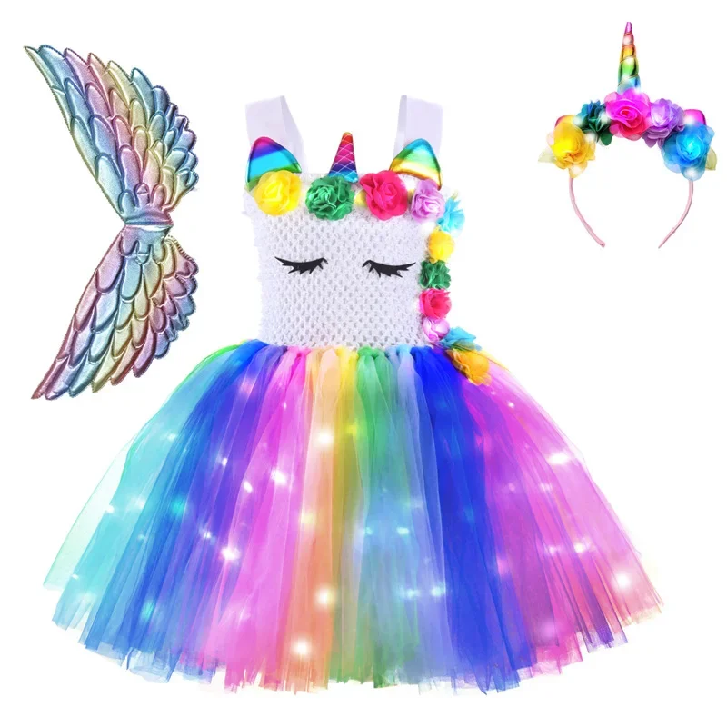 

Girls Unicorn Tutu Dress LED Light Up Birthday Party Princess Dress Outfit Halloween Christmas Unicorn Costume for Clothes