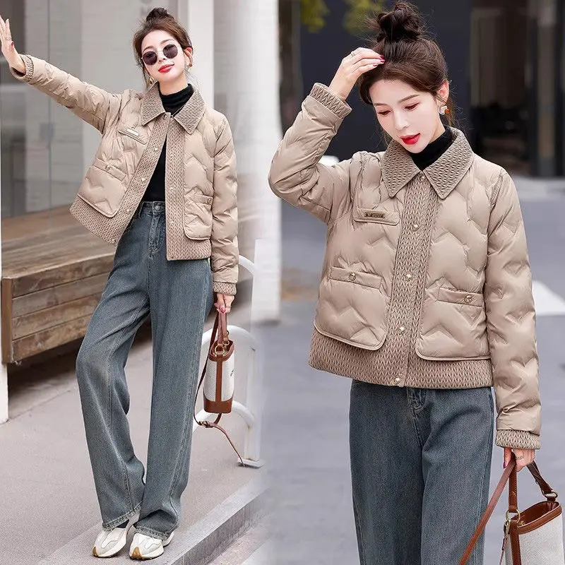 Women\'s Short 2024 New Small Fragrance High Fashion Slim Cotton-padded Jacket Solid Color Coat