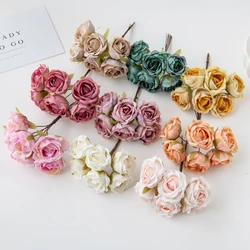 Artificial Flowers Silk Tea Rose Wedding Bouquet Decorative Wreath Christmas Decoration for Home Room Diy Gifts Box Bride Brooch