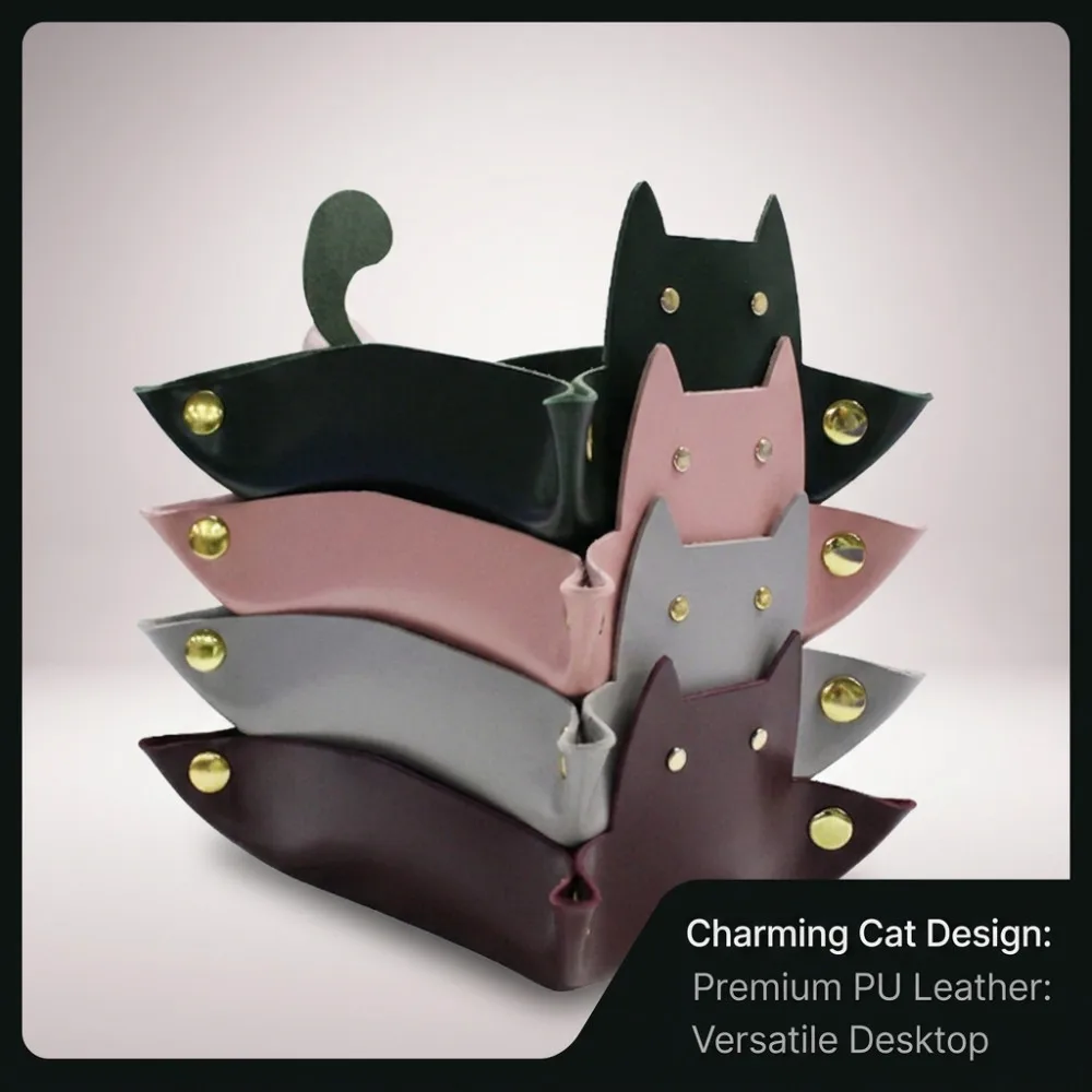New Cute Cat Dice Tray with Metal Clasp Large Capacity Foldable for Easy Portable Desktop Storage with Artificial Leather Tray