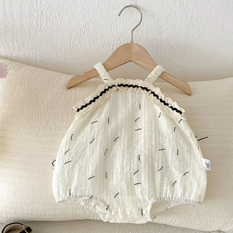 2025 New Summer Newborn Baby Girls Romper Sleeveless Cotton Print Korean Style Climbing Suit 0-24M Baby Girls Clothing