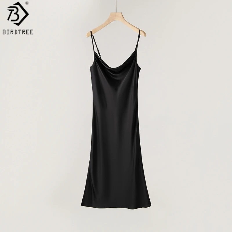 

BirdTree,100% Real Silk Solid Sling Dress,Sleeveless,Women's Plain Satin Bottoming Dresses,French-style,2026 Spring New D61534JF
