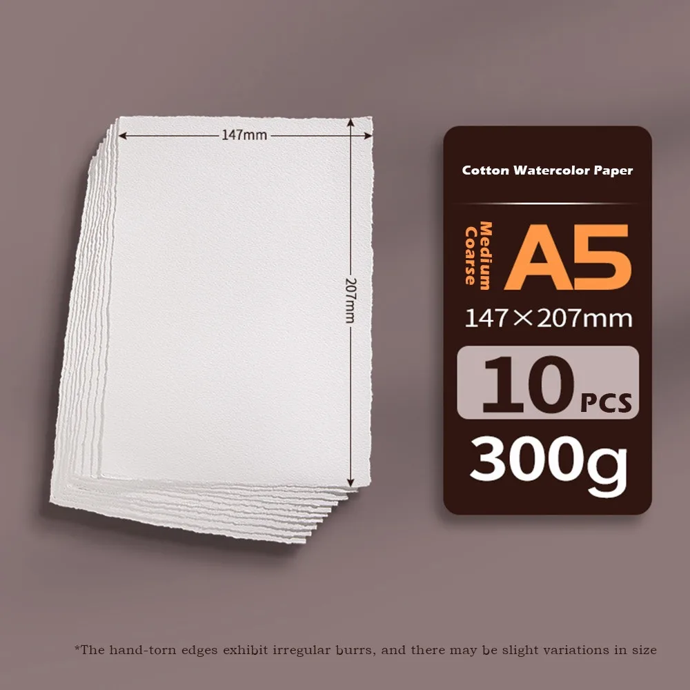 

10 шт. простая хлопковая акварельная бумага A4/A5/A6, бумага для рисования средней текстуры, ручная работа, края, бумага для рисования для студентов
