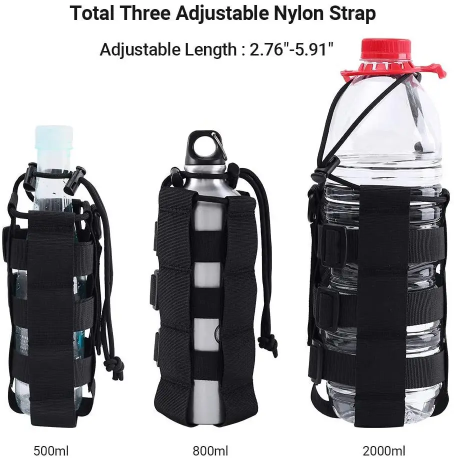 Tactical Molle Water Bottle Pouch Bag Military Outdoor Travel Hiking Drawstring Water Bottle Holder Kettle Carrier 0.3L - 0.8L