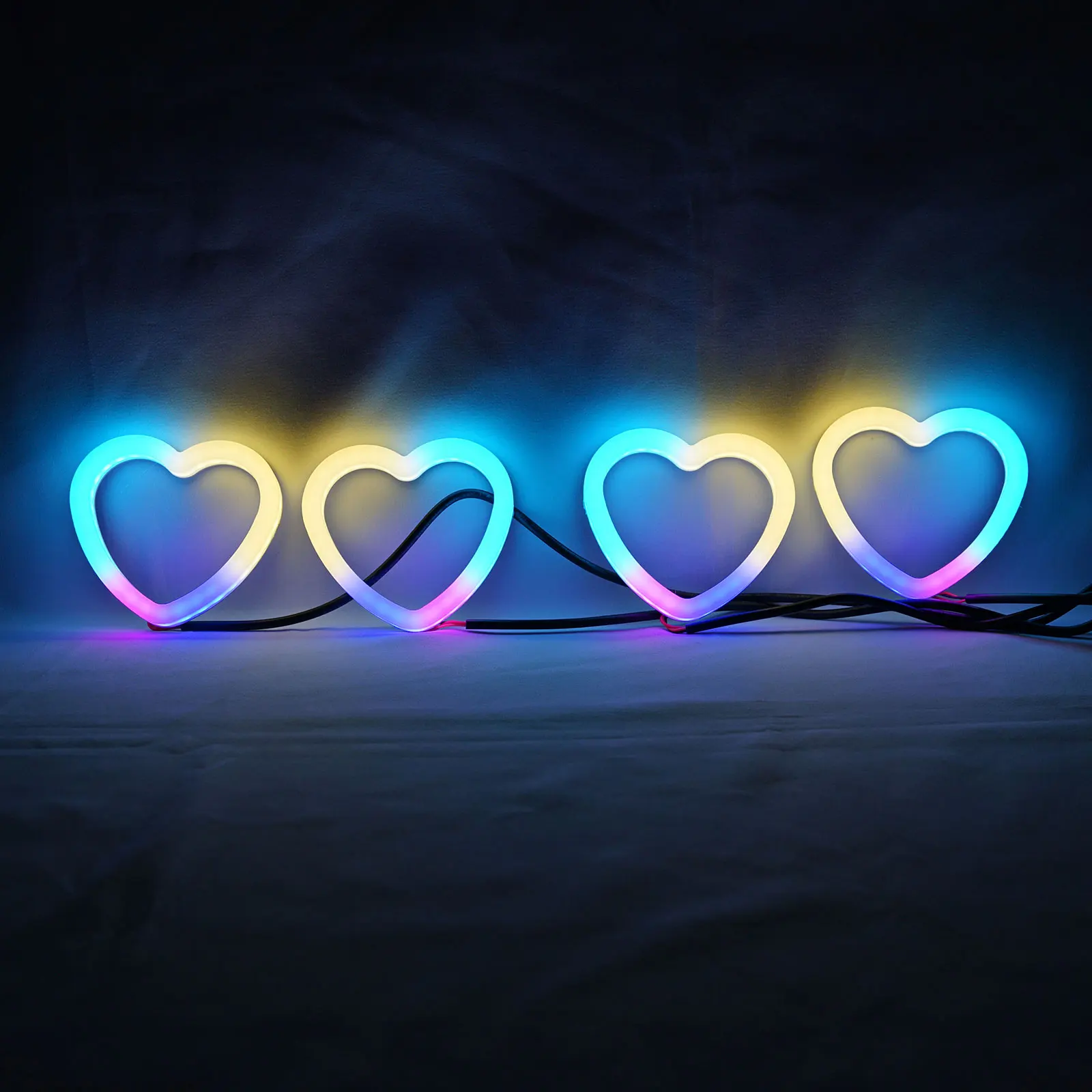 Heart-Shaped SRGB Color-Chasing Dynamic Angel Eyes Turn Signals Light Bluetooth Wireless Control LED Sequential Flowing Halo