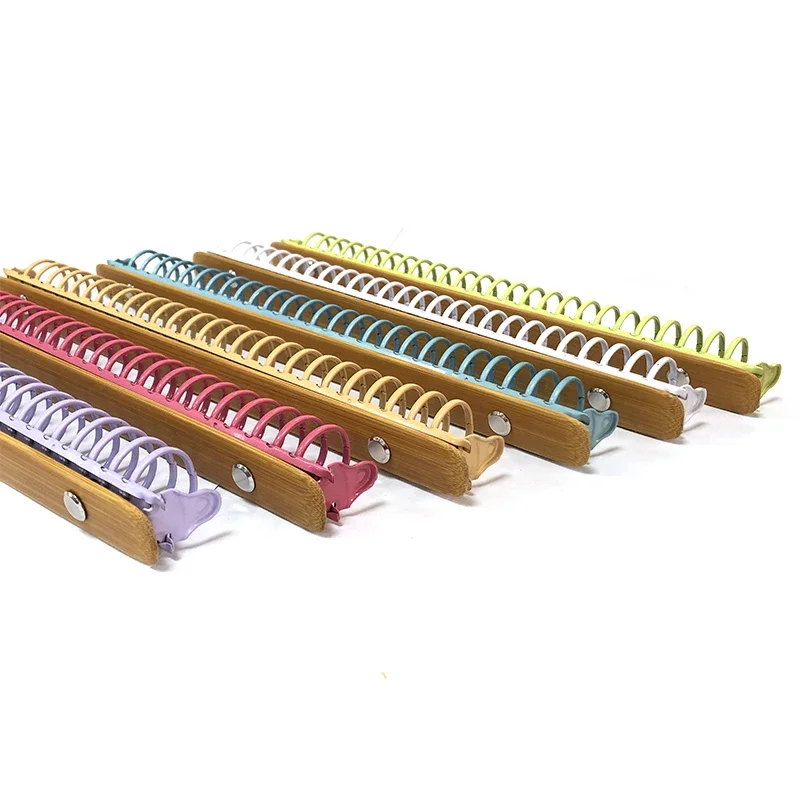 B5 Colorful Metal Ring Binder Clips with Bamboo Back Panel 26 Detachable Buckle Loose-leaf Binding Strip for Notebook