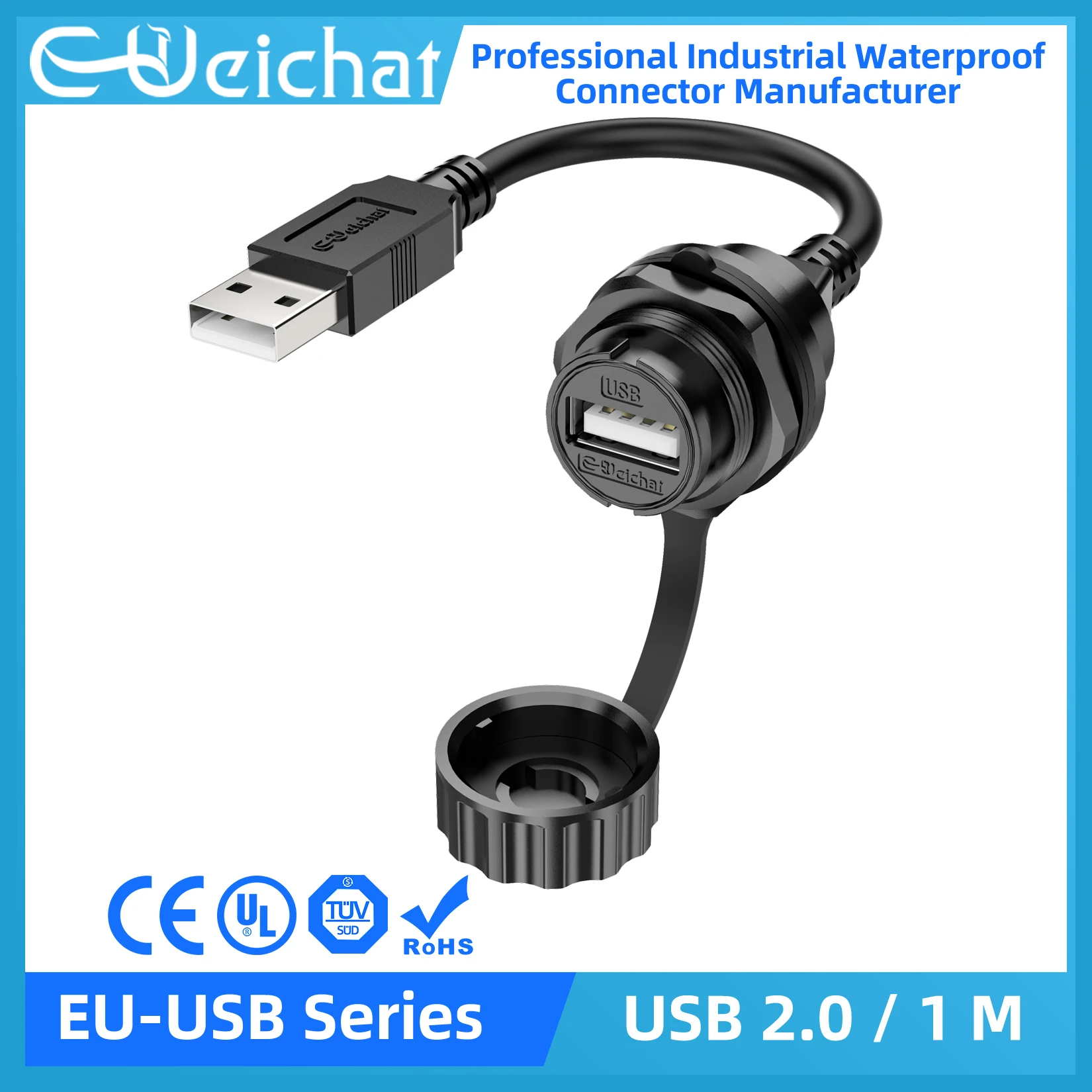 E-WeiChat Waterproof USB2.0 USB3.0 Charging Port Power Cable Connector USB Data Interface Wire Connector with 0.5m/1m Cord Line