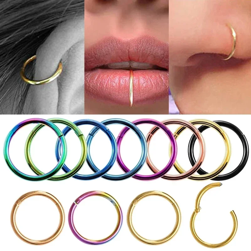 5Pcs/Set Hinged Septum Clicker Segment Nose Ring Lip Ear Cartilage Ear Helix Body Piercing Jewelry Surgical Steel Hoop Rings