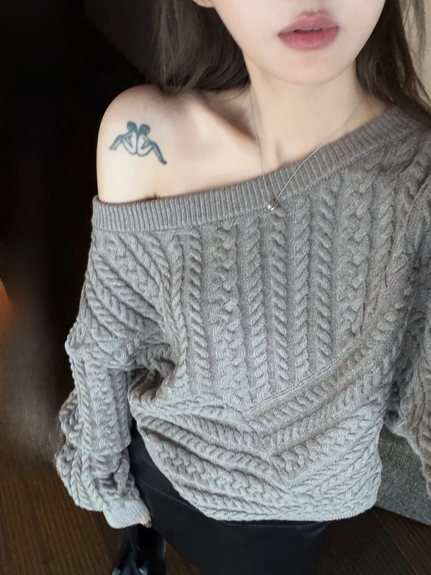 

NingSi ey Lazy Diagonal oulder Twist Knit Sweater Women Spring Loose Slimming Overhead Knitted Top Commute Sle Loose Fit