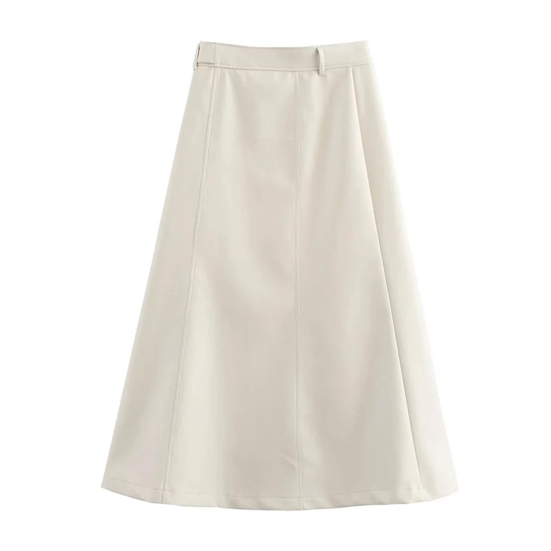 Autumn Winter Faux Leather A-Line Long Skirt Women New with Belt Loose Big Swing Midi Skirts Elegant Office Lady Pu Maxi Skirts