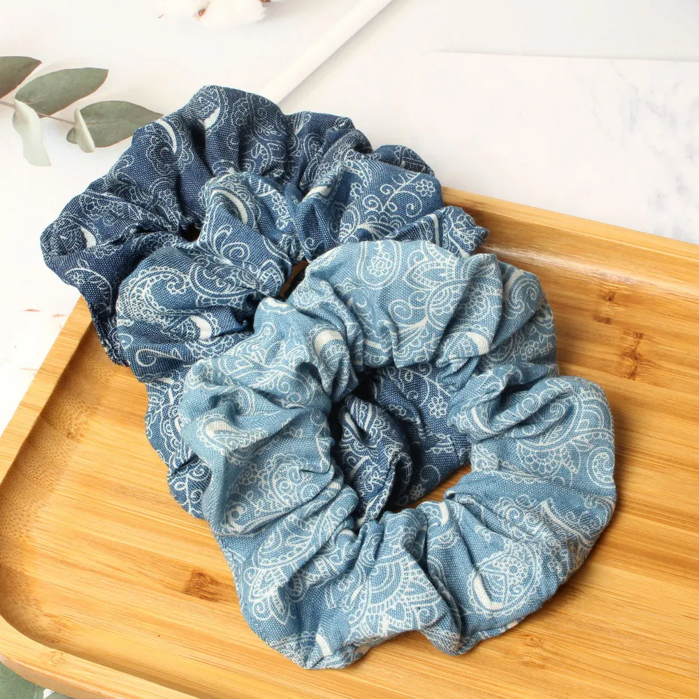 3PK Denim Scrunchies for Girls Women Paisley Elastic Hairbands Hair Tie Ponytail Holder Hair Rubber Bands Denim Hair Accessories