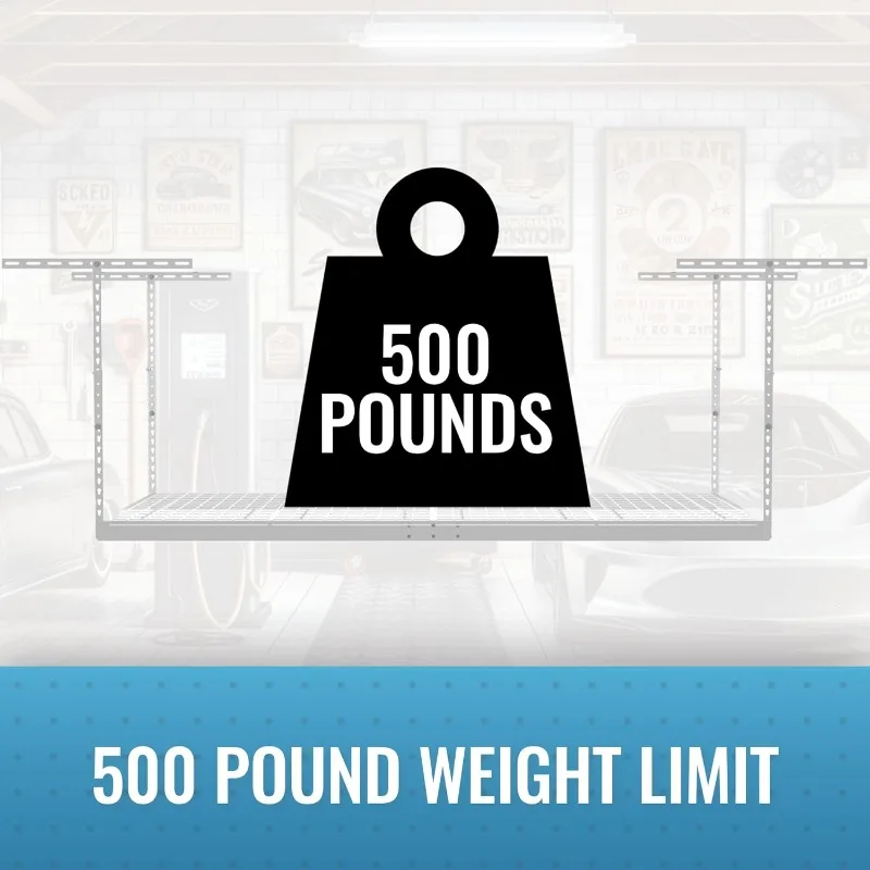 Rack di stoccaggio per garage sopraelevato da 2 pezzi 4 x 8, rack da soffitto per garage, scaffalature per organizzazione, mensola sospesa regolabile