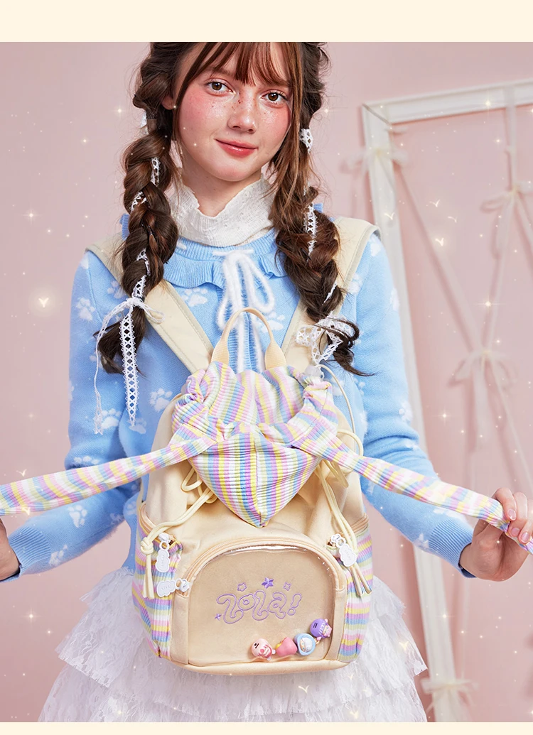 

Japanese knitted rabbit female lta bag striped cute large capacity backpack kawaii Lolita baby bags Comic exhibition backpack