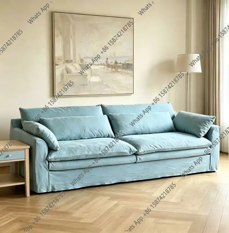 QA Embrace Sofa Cotton and Linen Fabric Removable and Washable  Small Unit French Cream Wind Straight Row Sofa Household