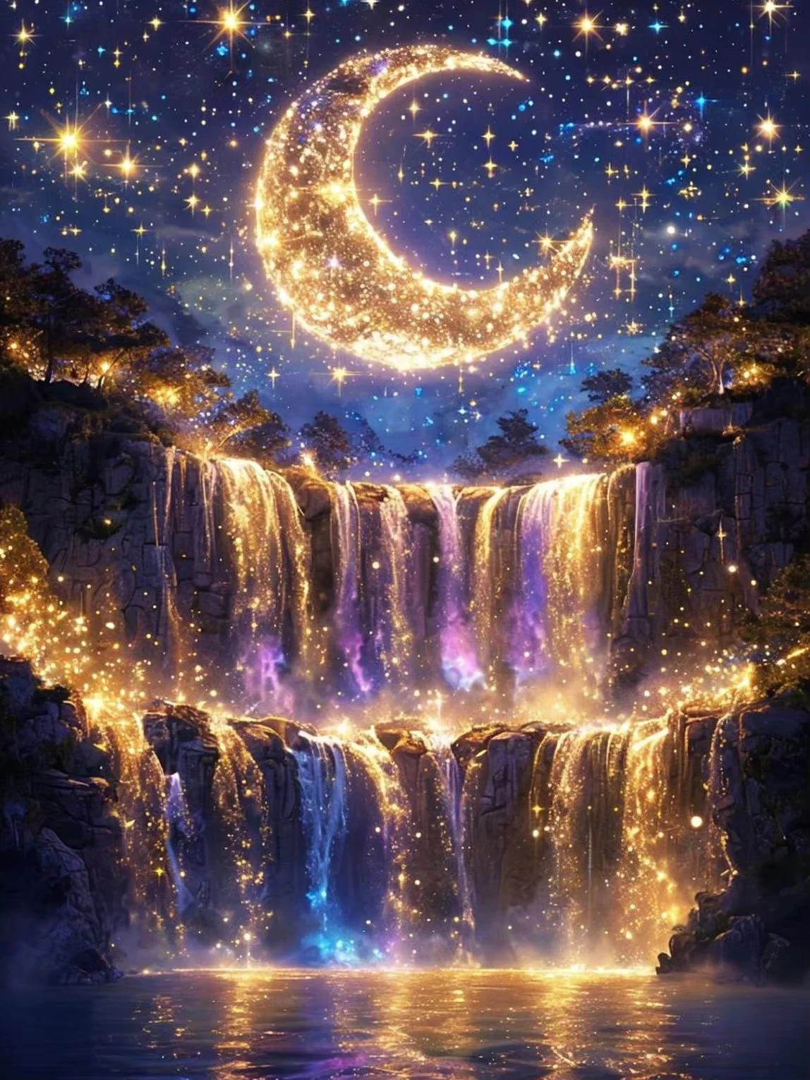 5D DIY Diamantmalerei Mond-Wasserfall Diamant-Mosaik Landschaft Neue Kollektion 2026 Dekorative Gemälde