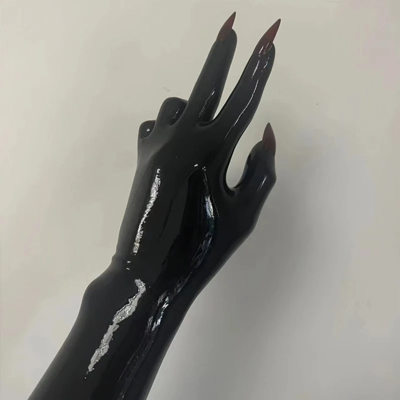 

Crossdressing Oil Glossy Black Sexy Male To Female Fetish Shiny Latex Rubber Cosplay Kigurumi Long Nails Full Finger Gloves CD