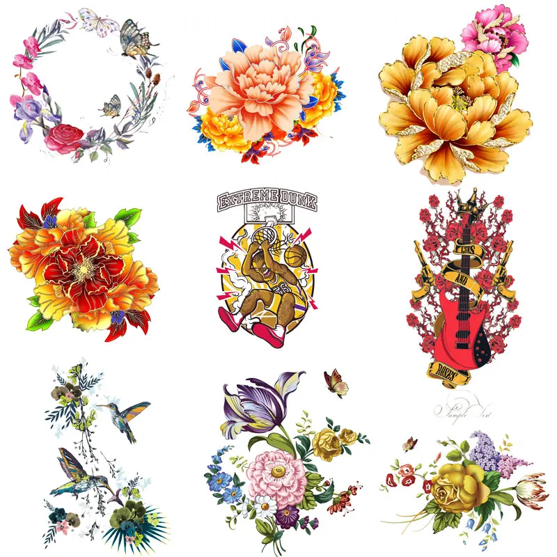 Top Iron on Patches Flowers Heat Transfer Stickers for Kids DIY Stripes Appliques Badges Clothes T-shirt Clothing Application