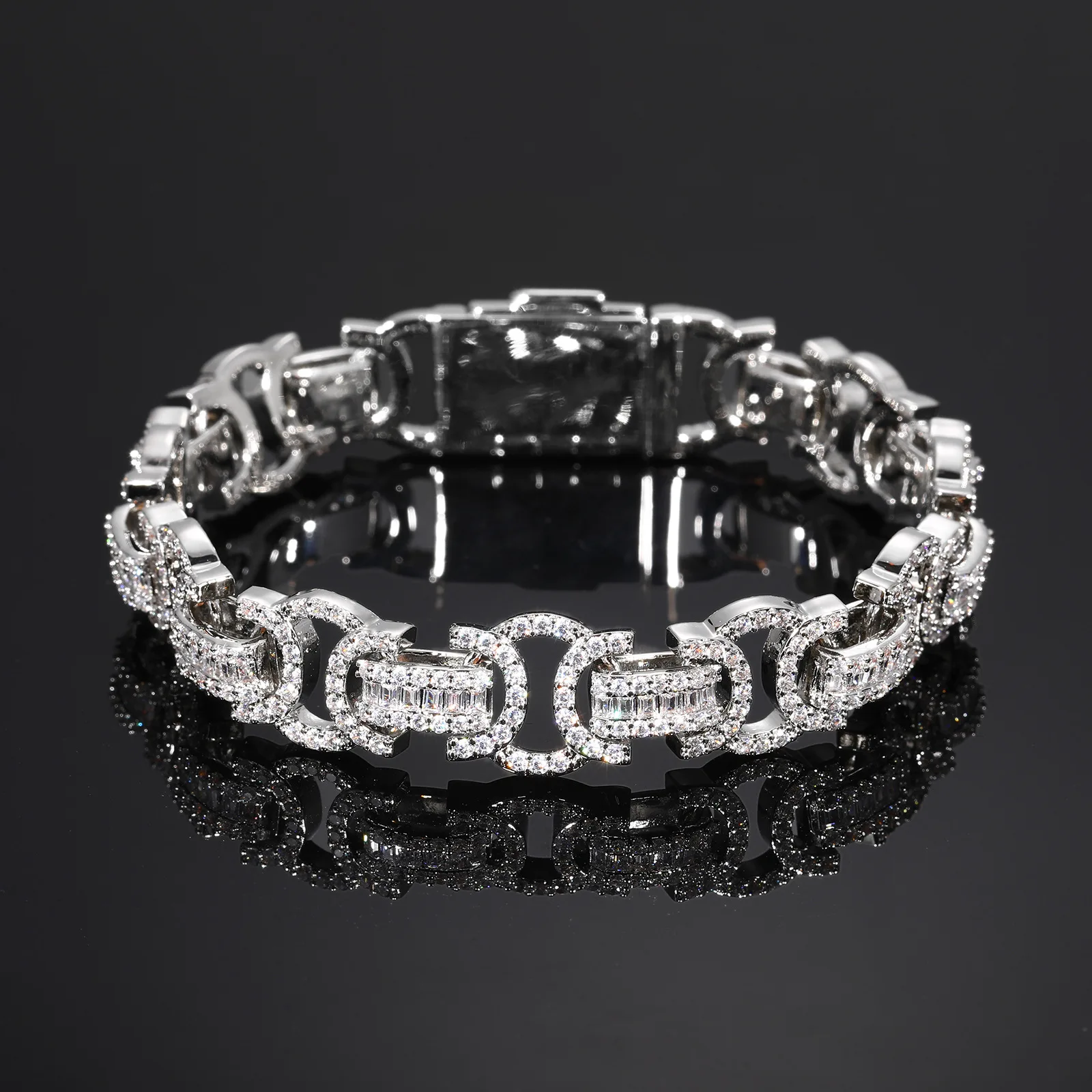 Hip Hop 13mm Full Diamond Zircon Bow Square Sugar Chain Versatile Trendy Bracelet Accessories Rap Singer Accessories Men and Women Christmas Halloween Accessories Gift Festival Birthday Commemorative Gift